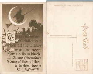 ANTIGUA POSTAL DE HALLOWEEN - BRUJA VUELA EN ESCOBA con LUNA DE GIBSON ART CO. - Imagen 1 de 1