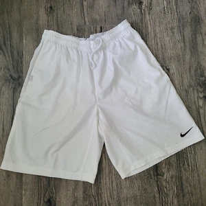 Nike Men's Medium White Shorts Pockets 9in inseam Black Logo - Picture 1 of 8