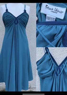 VESTIDO DE FIESTA VINTAGE FRANK USHER AÑOS 70 AZUL VERDE AZULADO GRIEGO SLINKY 10 8 Foto 1 de 4