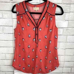 ModCloth Coral Stripe Sailboat Print Tank Small - Picture 1 of 7