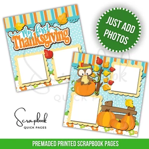 Baby First Thanksgiving Scrapbook 2 PRINTED Premade Scrapbook Quick Pages 111 - Picture 1 of 2
