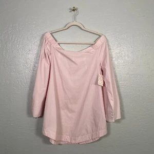 Free People Women L Pale Pink Off The Shoulder Blouse 3/4 Tie Sleeve Balletcore - Picture 1 of 9