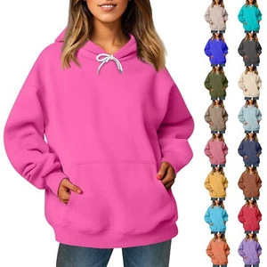 Ladies' Fashionable Casual Long Sleeved Round Neck Hooded Solid Color Hoodie - Picture 1 of 60