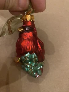 Red Cardinal on a Christmas Tree Branch Glass Ornament - Picture 1 of 2