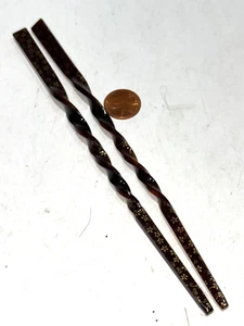 Set Of 2! Hair Sticks Brown / Gold Plastic W/ Floral Design 7.25" Long - Picture 1 of 4