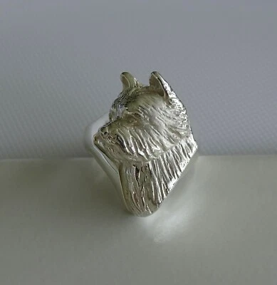 Anillo de estudio con cabeza de Norwich Terrier de plata de ley Foto 1 de 4