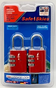 Safe Skies Two TSA Special Luggage Locks - Airport Security WILL NOT CLIP - RED - Picture 1 of 4