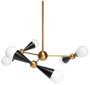 3 Adjustable Arm 6 light Mid Century Brass Sputnik chandelier light Fixture Lamp - Picture 1 of 3