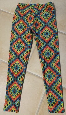 Leggings LulaRoe púrpura naranja estampado artístico geométrico talla única tiro alto elásticos Foto 1 de 4