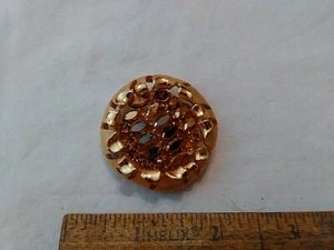 Vintage Signed BSK Gold Brooch with Topaz Rhinestones large 1 1/2" round BEAUTY - Picture 1 of 5