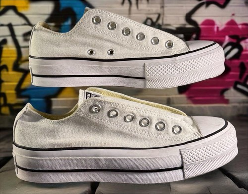 Scarpe Converse unisex Chuck Taylor Lift Ox platform 8 W bianche basse pulite usate in ottime condizioni