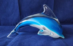 Vintage Art Blown Glass Arched Blue White Dolphin Large 6 7/8' - Picture 1 of 16