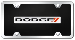 Dodge Stripe Name Plate Black Acrylic Kit License Plate Frame Official Licensed - Imagen 1 de 2