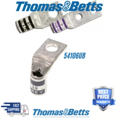Lot Of 3 THOMAS & BETTS 54106UB CU TP 1HL LUG 90D STND No4 1/4B GRY Die Code 29 - Image 1 of 2