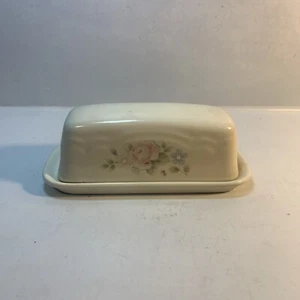 Pfaltzgraff Pottery TEA ROSE 1/4 lb Stick Covered Butter Dish Tray w Lid USA - Picture 1 of 11