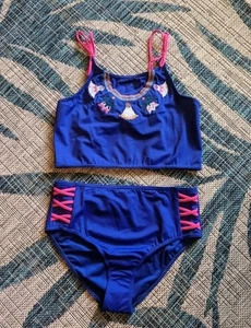 New Heart & Harmony 2 Piece Swimsuit Embroidered Floral Size 14 Big Girls  - Picture 1 of 10