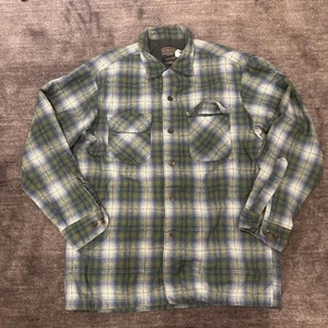 Pendleton Loop Collar Original Board Shirt Medium Blue Plaid Flannel Virgin Wool - Picture 1 of 8