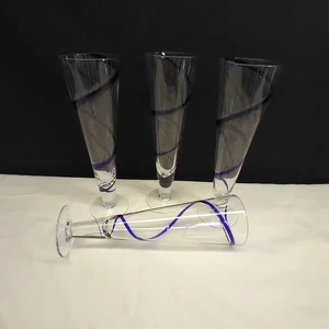 Pier 1 Imports Kobaltblau Swirline Pils Bierflöten Wirbelgläser 4er Set - Bild 1 von 9