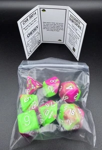 Chessex 38014 Hidden Wonders Gemini Neon Grün-Pink/Weiß Polyhedral 7 Würfel Set - Bild 1 von 2