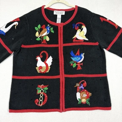 Suéter Vintage Navidad Mujer XL Cárdigan Doce Días Bordado Cremallera Años 90 Foto 1 de 4