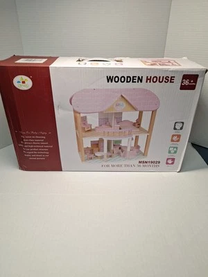Casa de muñecas, madera, rosa, 2 pisos, nueva en caja, muebles, casa de juegos   Foto 1 de 4