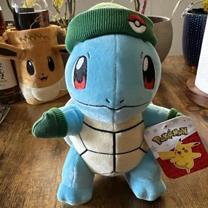 POKÉMON Squirtle Plush Figure with Green Hat and Mittens RARE NWT - Picture 1 of 4