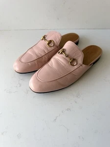 GUCCI Zapatilla de Cuero Rosa Claro Princetown Mules Horsebit Mujeres EU 36.5 US 6.5 - Imagen 1 de 20