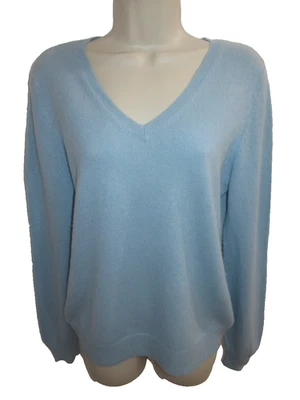 Suéter Jaclyn Smith 100% Cachemira Azul Claro Cuello en V Talla L Puede ajustarse a M Foto 1 de 4