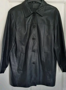 VINTAGE Wallace Saks Womens Leather Jacket UK 12 Black Mid Length L30" Vgc - Picture 1 of 13