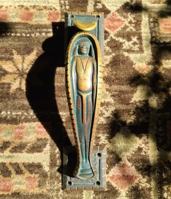Rare Antique Egyptian Revival Brass Thumb Latch Door Handle Mummy Hieroglyphics - Image 1 of 4