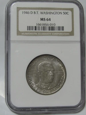 1946-D  U.S. COIN...B.T. WASHINGTON 50 CENTS..NGC MS-64..NICELY  TONED COIN - Image 1 of 4