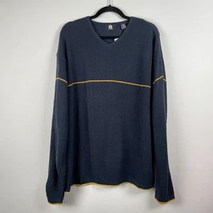Vintage y2k Arizona Sweater Mens L Navy Blue Striped Long Sleeve Waffle Knit - Picture 1 of 10