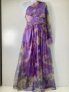 Purple Floral One Shoulder Maxi Dress with Fascinator M 12 14 Occasion Races - Picture 1 of 11