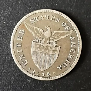 1918-S US-Philippines twenty centavos silver coin "peseta" as is condition - Picture 1 of 2