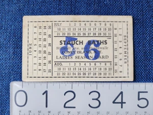 STAUCH BATHS Ladies SEASON CARD, CONEY ISLAND, NEW YORK Punch Card Ticket White - Picture 1 of 2