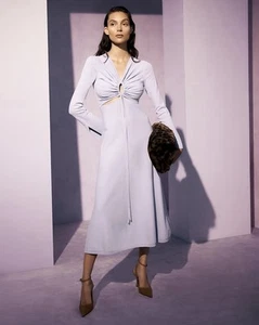 Scanlan Theodore Dress Lilac Crepe Knit Keyhole Long Sleeve Midi Size S AU8 US4 - Picture 1 of 10
