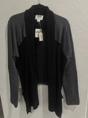 Cárdigan suéter para mujer Lucky Lotus Lucky Brand negro/gris ganchillo delantero XL Foto 1 de 4