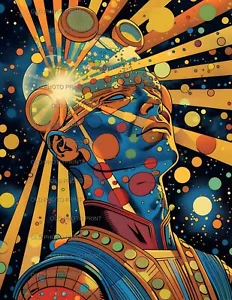 Viaggiatore del tempo anni 60 psichedelico trippy nero luce fantasia magna giclée art 8,5x11 - Foto 1 di 2