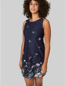 NEW Izabel London Butterfly Multi-Navy Sleeveless Shift Dress Women's Size 8 - Picture 1 of 3