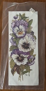 Vtg Thayer Purple Pansies Floral Litho Art Print Flowers 15" x 6" USA - Picture 1 of 3