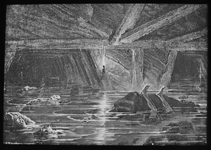 COAL MINING : AN INUNDATION IN A MINE C1875 VICTORIAN Magic Lantern Slide MINERS - Picture 1 of 5