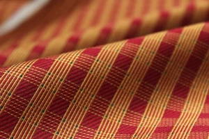 100%silk Fabric Per Half Yard F306 Maroon Red Gold Plaid Silk - Picture 1 of 7
