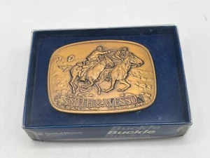 Vintage 1981 Smith & Wesson The Horse Thief Cowboy Model 675 Brass Belt Buckle - Picture 1 of 7