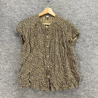 Top Old Navy Mujer S Pequeño Marrón Estampado Animal Abotonado Cuello Redondo Manga Corta Foto 1 de 4