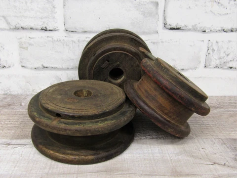 Antique Vintage Set of 3 Flat Wooden Spools Bobbins Sewing Crochet Notion Cover