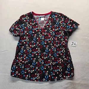 SB Scrubs Hearts Black Top Shirt Pockets Short Sleeve Adult Women's M Medium - Picture 1 of 6