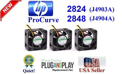 Quiet HP ProCurve 2824 2848 Fan Kit, Lot 3x low noise Fans Best Home Networking! - Image 1 of 4
