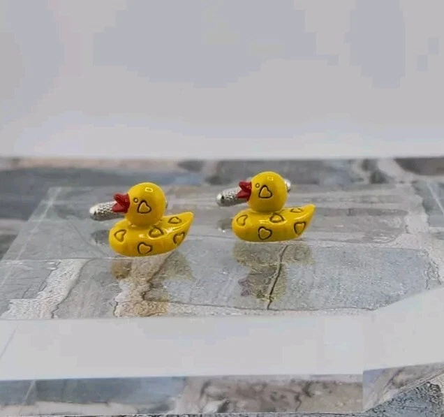 Mens Rubber Ducky Heart Embossed Polished Rhodium Plated Brass Cufflinks - Image 1 of 4