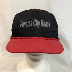 De colección Años 90 Ciudad de Panamá Playa Florida Negro Rojo Cuerda Sombrero Gorra Nissun - Imagen 1 de 9