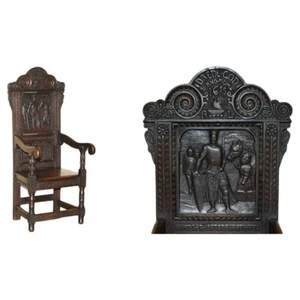 IMPORTANT ANTIQUE 1615 DATED HAND CARVED RICHARD THE LIONHEART THRONE ARMCHAIR - Picture 1 of 24